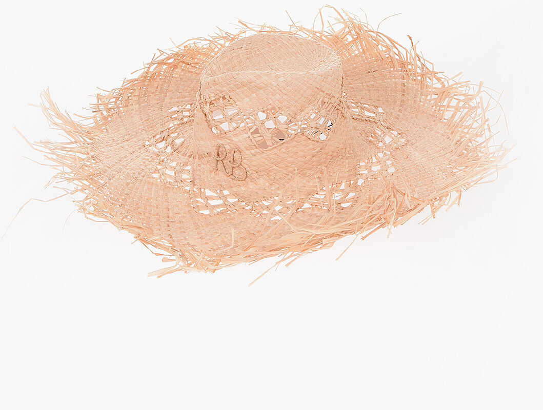 RUSLAN BAGINSKIY Wide Brim Straw Hat With Embossed Monogram Beige