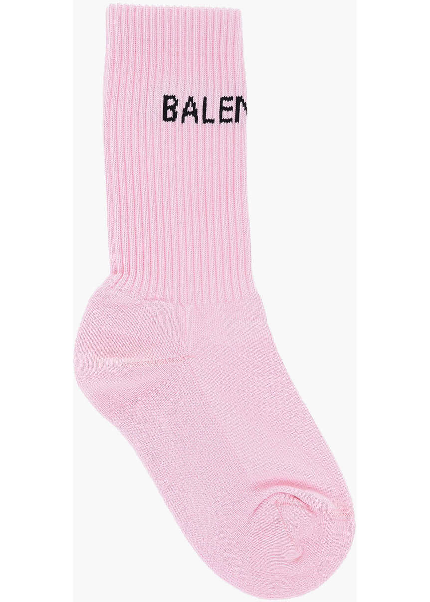 Balenciaga Cotton Blend Ribbed Long Socks Pink