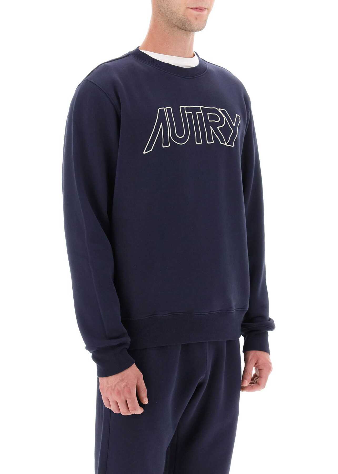 AUTRY Crew-Neck Sweatshirt With Logo Embroidery BLUE