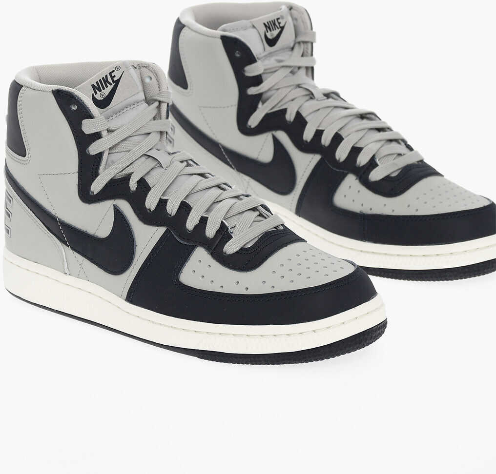 Nike High-Top Terminator High Leather Sneakers With Rubber Soles Gray