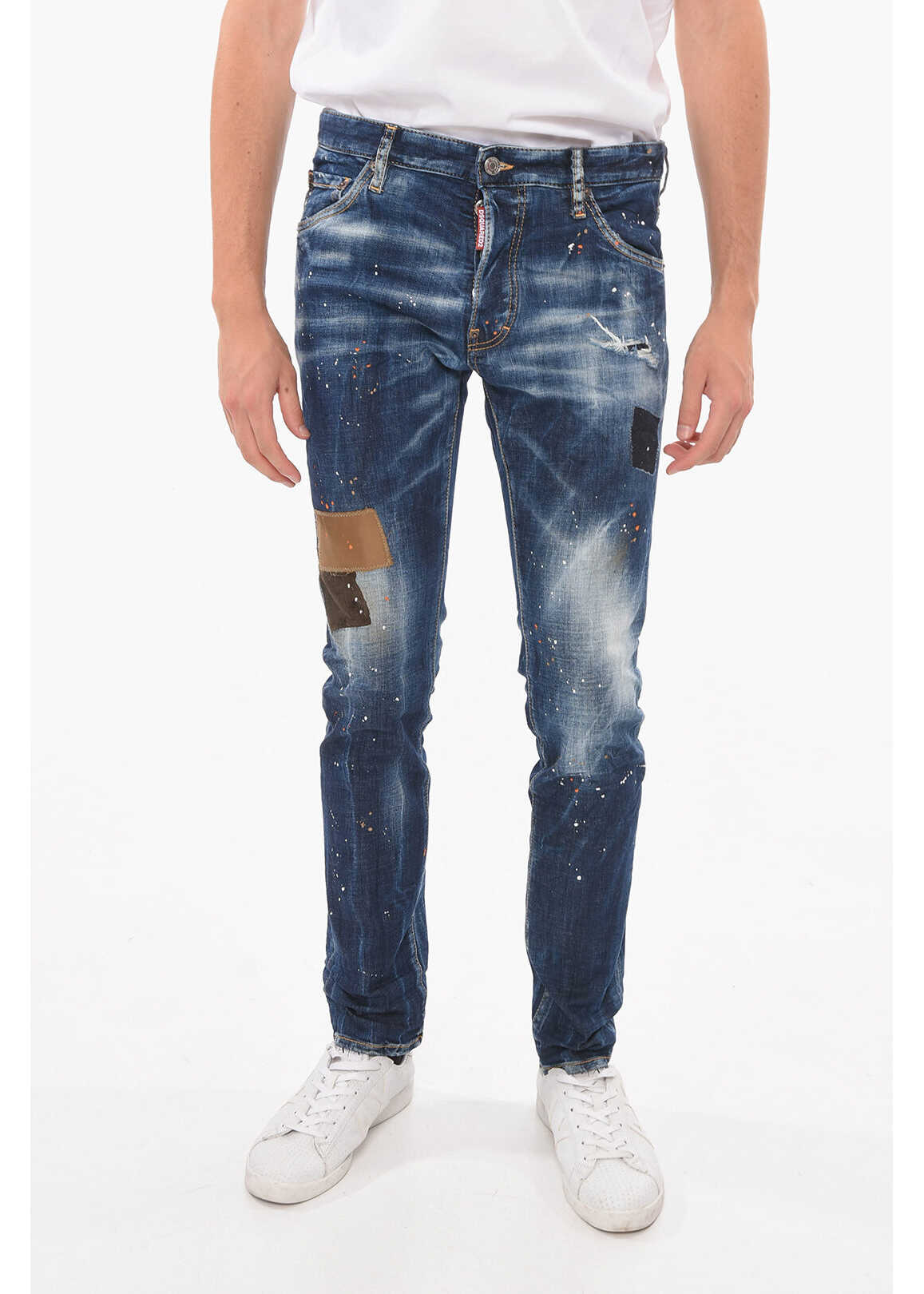 DSQUARED2 Paint-Splatter-Printed Cool Guy Denims With Patch Detailing Blue