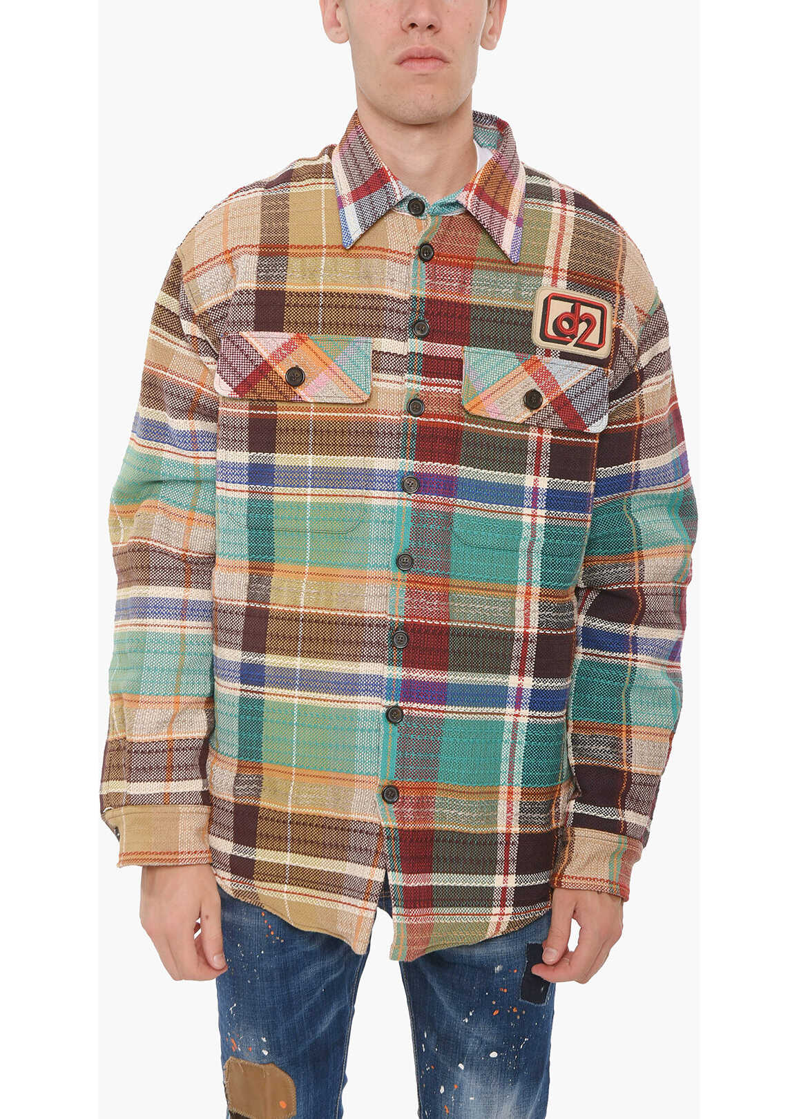 DSQUARED2 Wool-Blend Shearling Overshirt With Logo Patch Multicolor