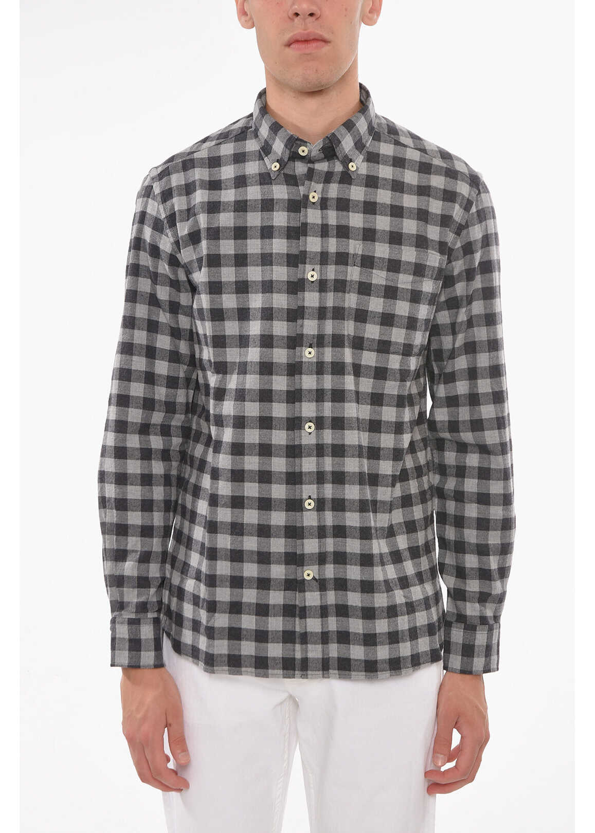 Woolrich Polar Flannel Shirt With Button Down Collar Gray