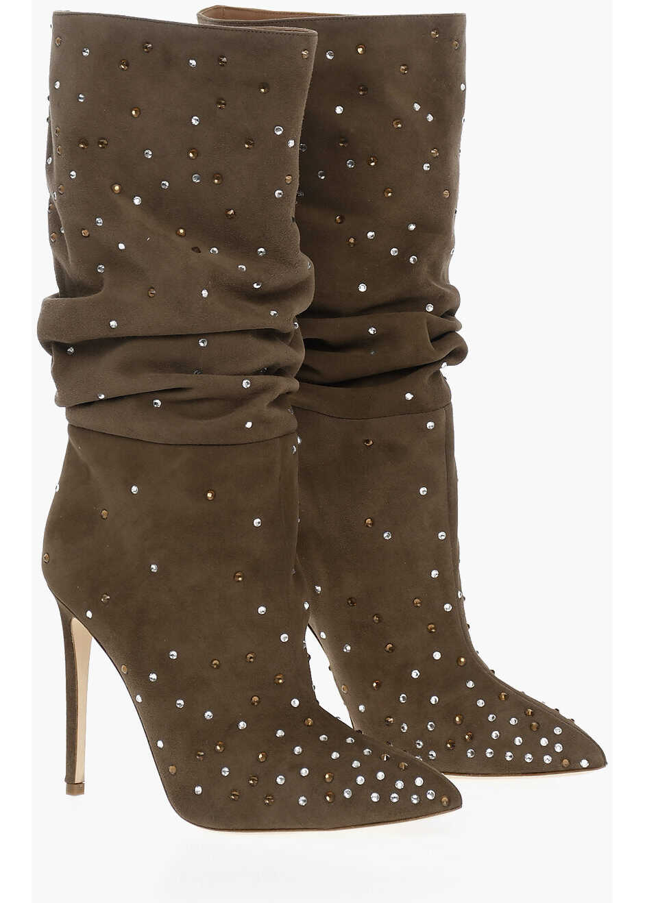 Poze Paris Texas Suede Holly Slouchy Below Knee Boots With Crystals Decoratio Brown