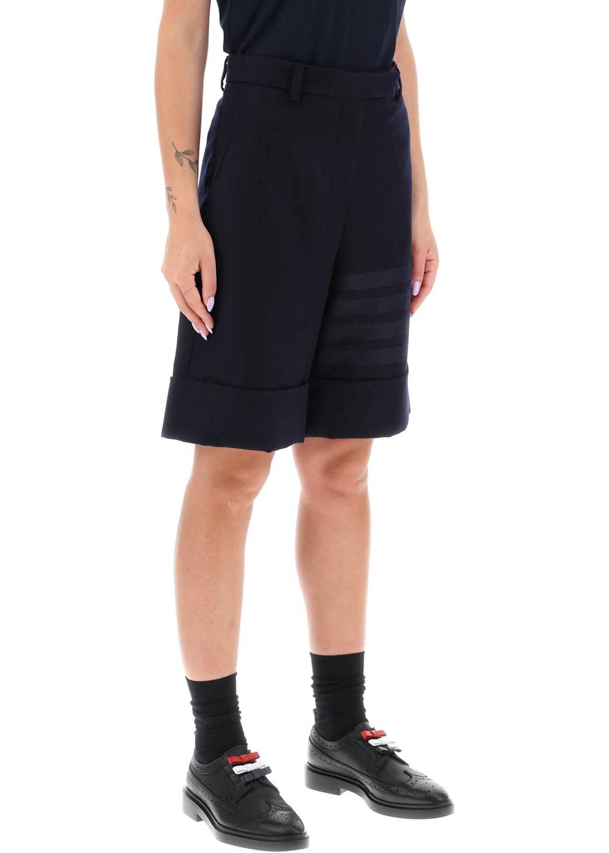 Thom Browne Shorts In Flannel With 4-Bar Motif NAVY