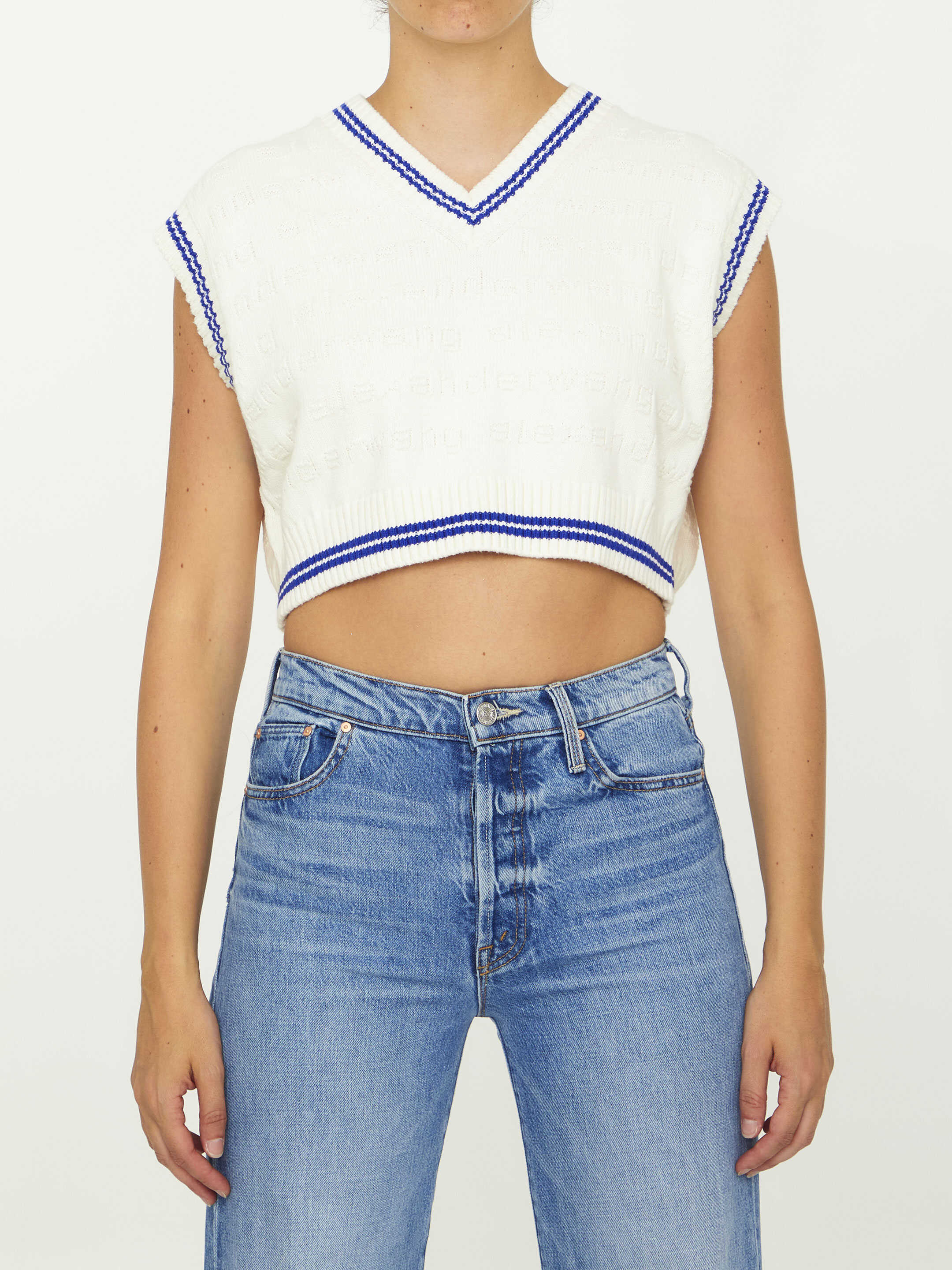Alexander Wang Cropped Vest In Compact Cotton WHITE