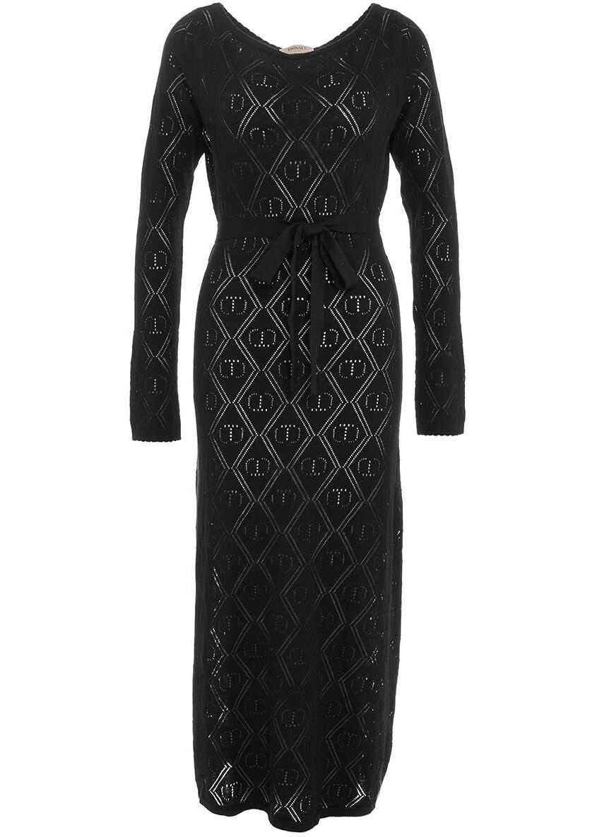 Twin-set Simona Barbieri Knit dress in perforated knit Black