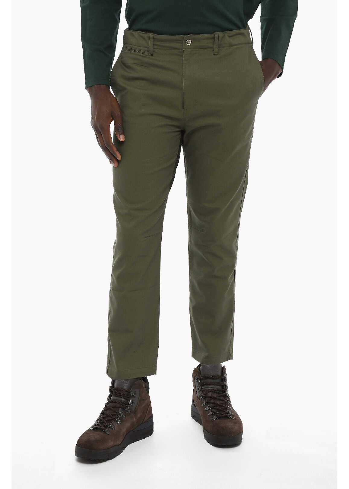 Woolrich Cotton Twill Chino Pants With Golden Buttons Green