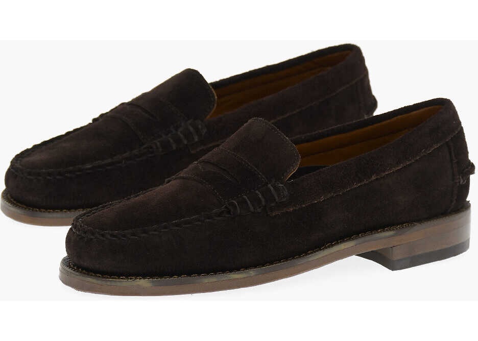 Sebago Suede Dan Penny Loafers With Leather Sole Brown