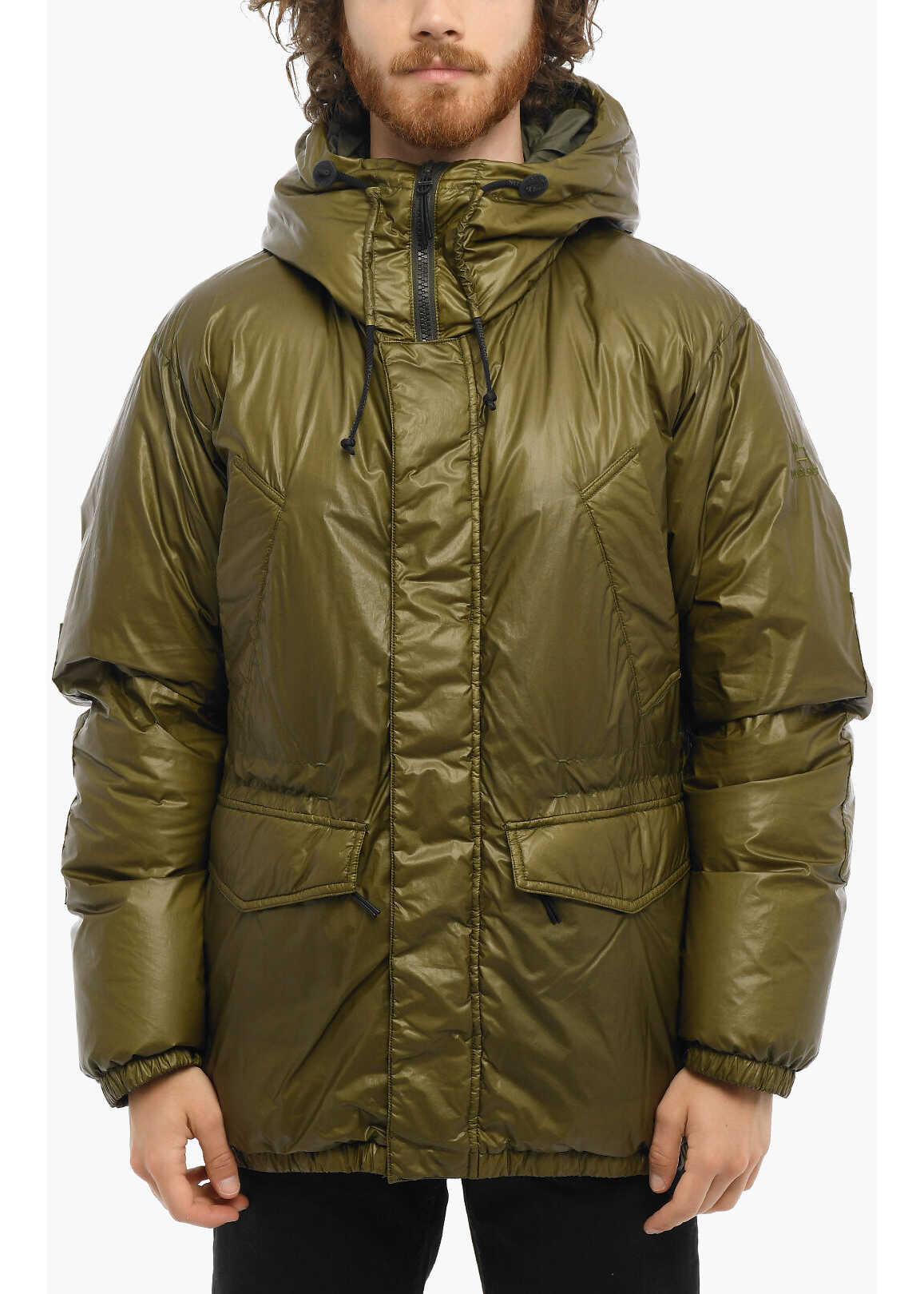 Woolrich Nylon Hi-Loft Maffle Down Jacket With Hood Green