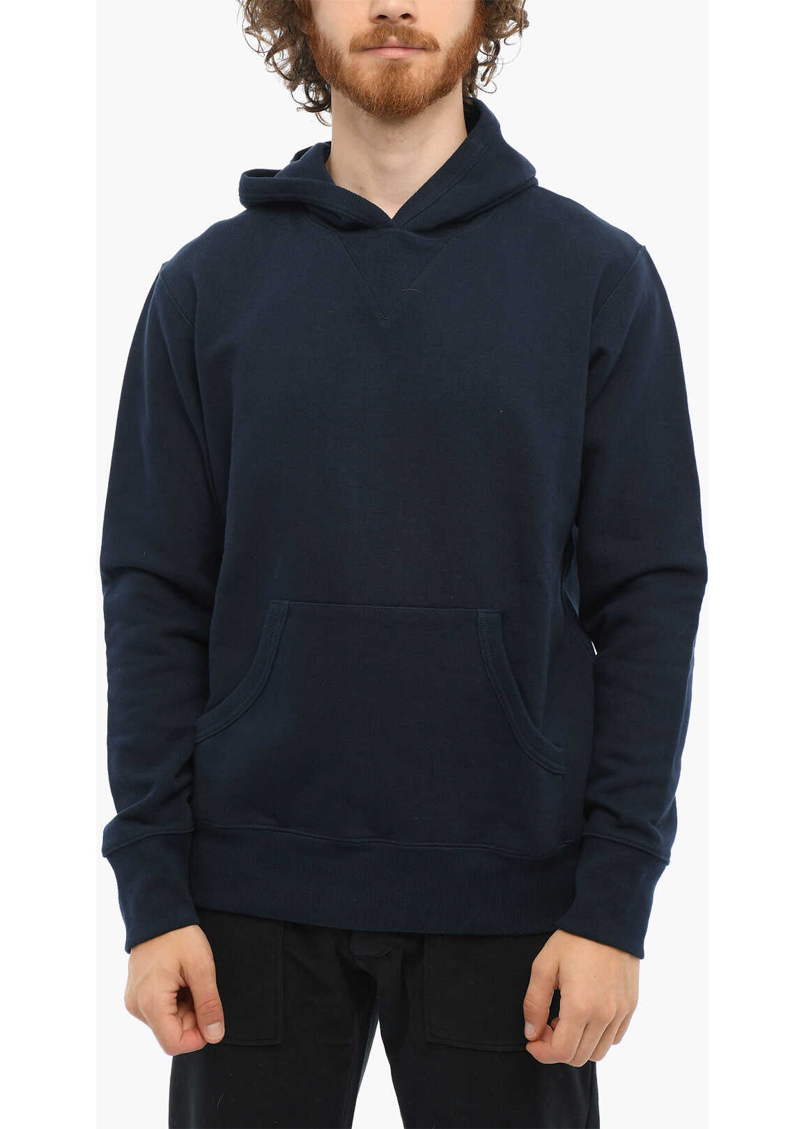 Woolrich Solid Color Brushed Cotton Hoodie Blue