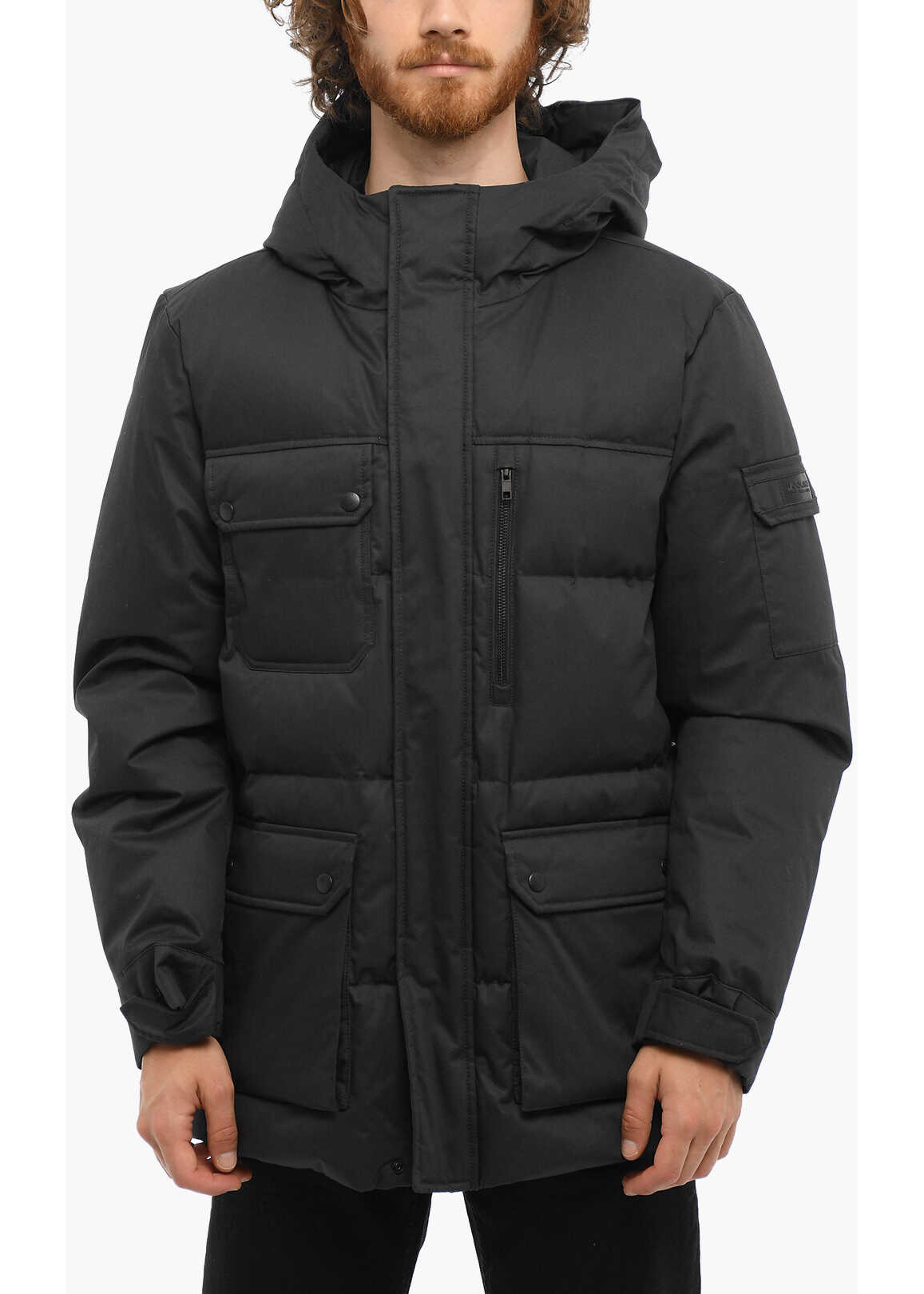 Woolrich Solid Color Utility Down Jacket With Hood Black