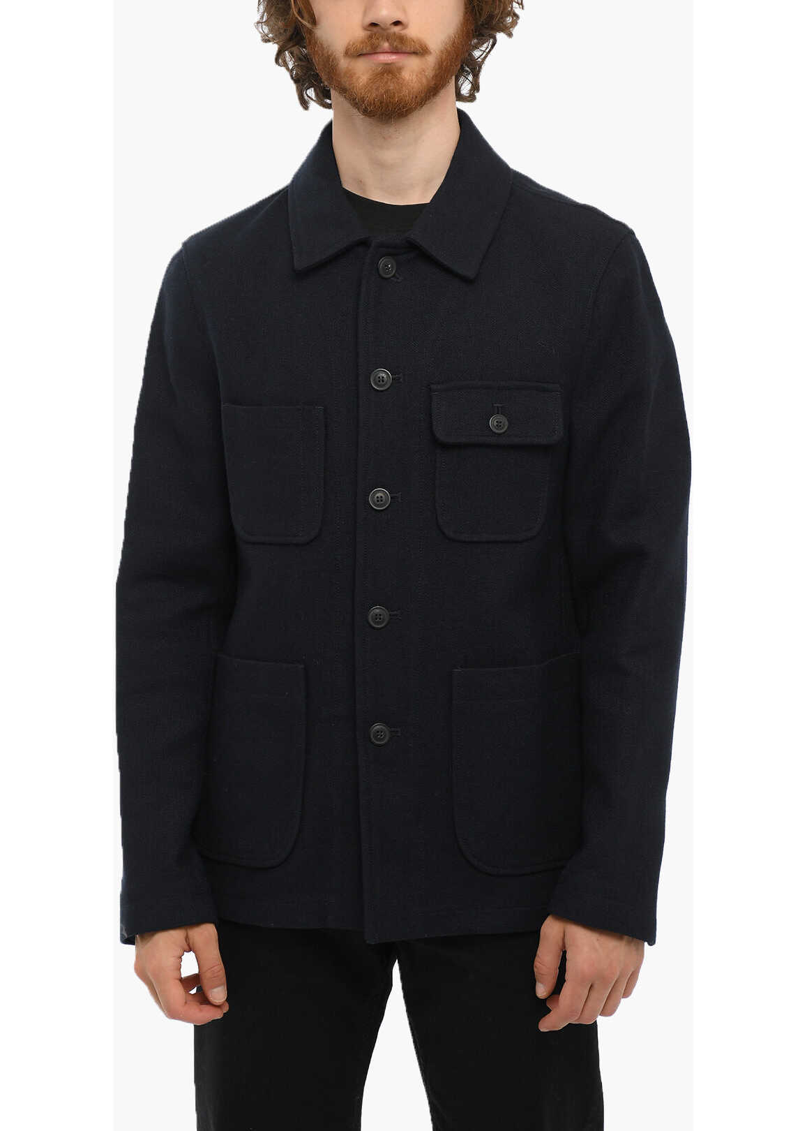 Woolrich Utility Workwear Blazer With Logoed Buttons Blue