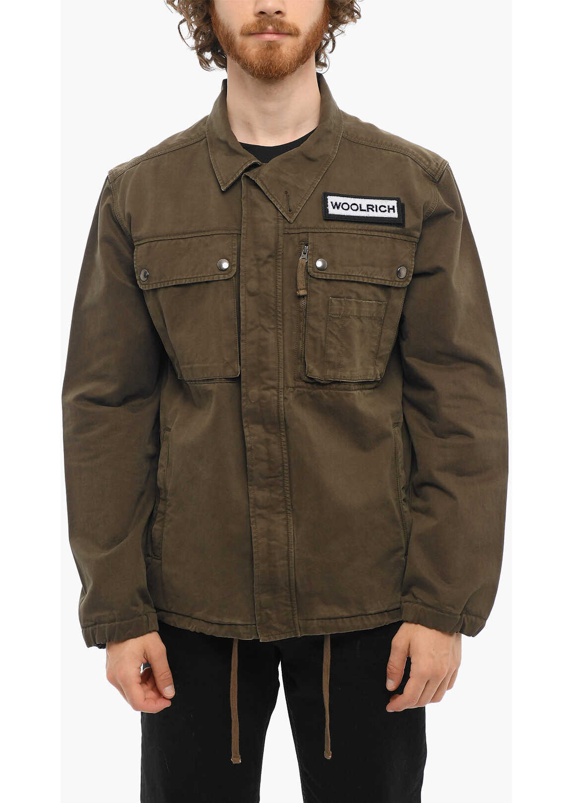 Woolrich Lightweight Cotton Utility Jacket With Removable Logo Patch Military Green