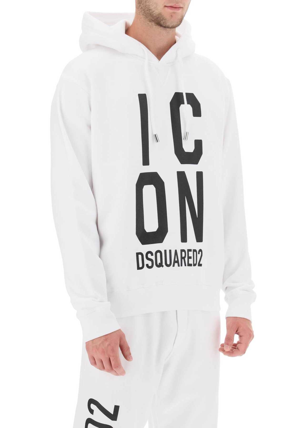 DSQUARED2 \'Icon Squared\' Cool Fit Hoodie With Logo Print WHITE