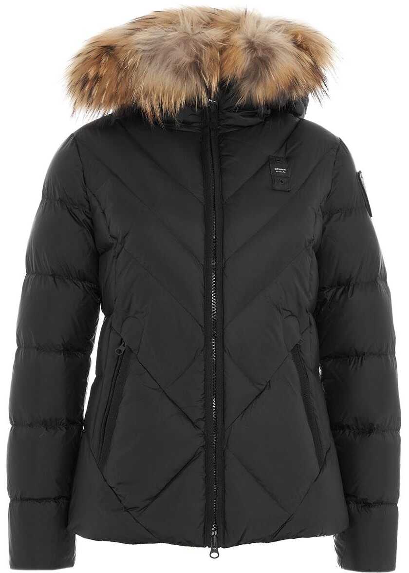 Blauer Quilted down jacket with fur trim Black