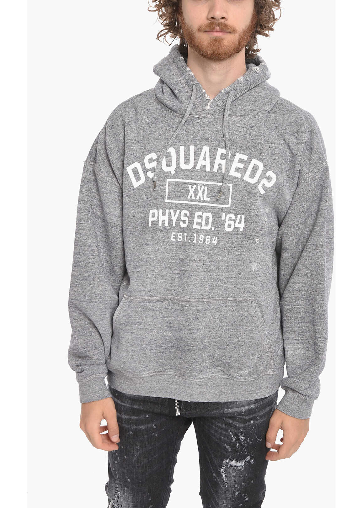 DSQUARED2 Brushed Cotton Phys Ed. \'64 Lived-In Hoodie Gray