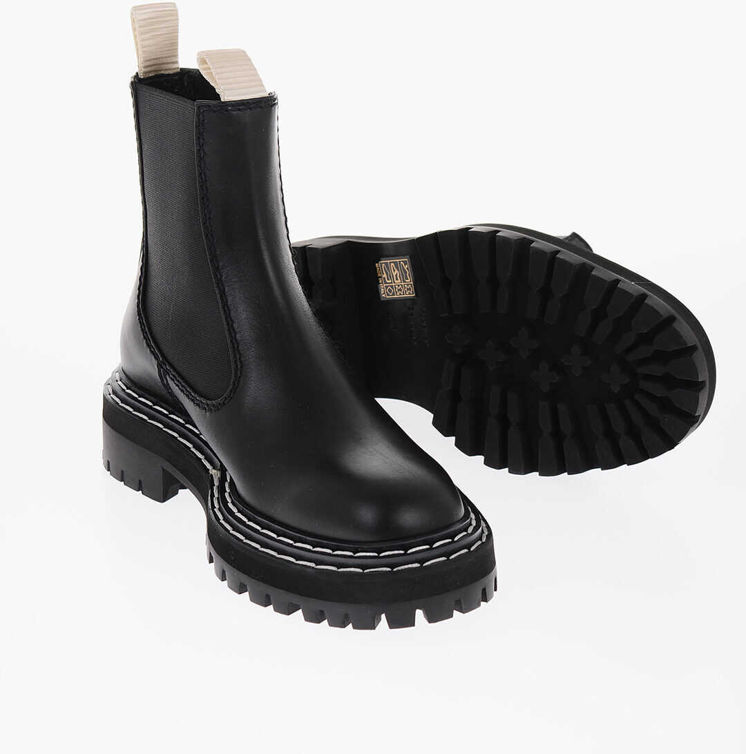 Proenza Schouler Visible Stitching Leather Chelsea Booties Black