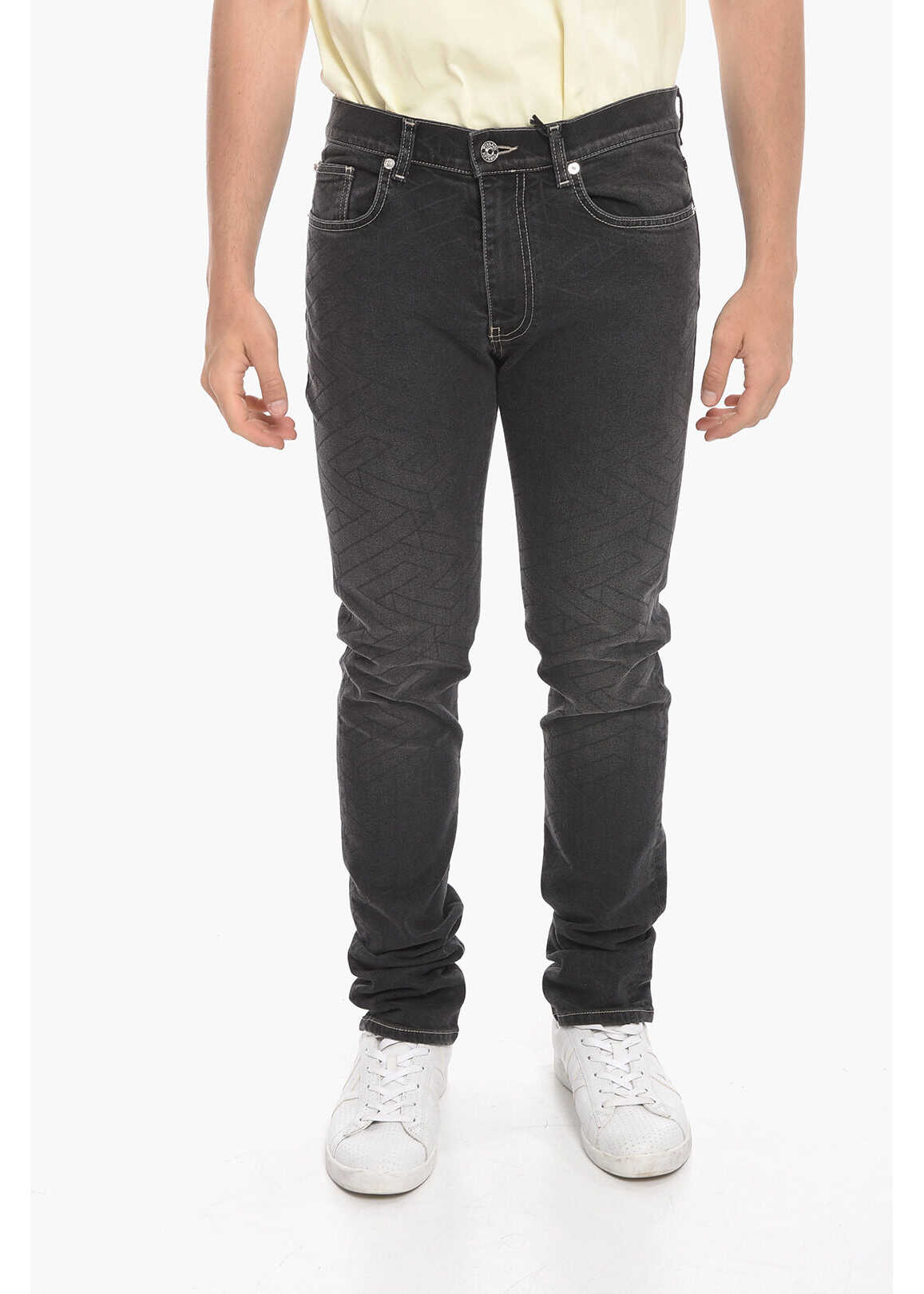 Versace Taylor-Fitting Stretchy Denims With Medusa Plaque Motif Gray