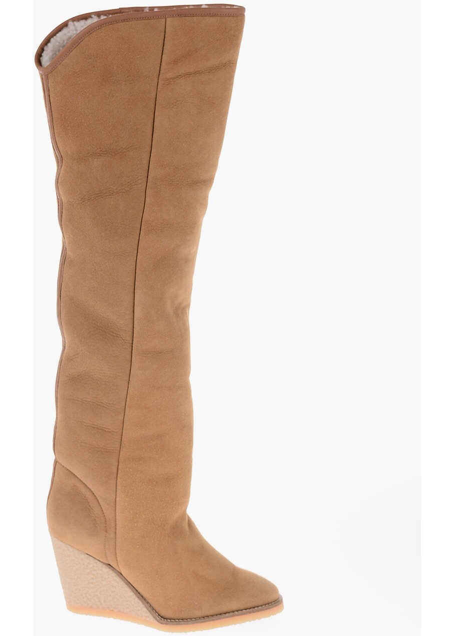 Cizme lungi Isabel Marant Fur Cuffed Tilin Suede Boots 9Cm Beige Femei (BM 10089668) 4