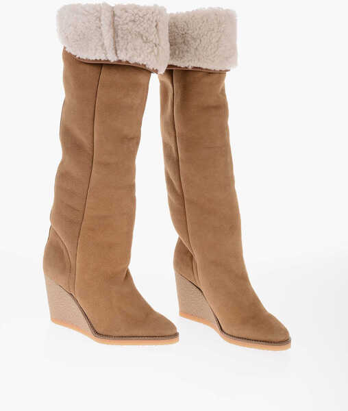 Cizme lungi Isabel Marant Fur Cuffed Tilin Suede Boots 9Cm Beige Femei (BM 10089668) 1