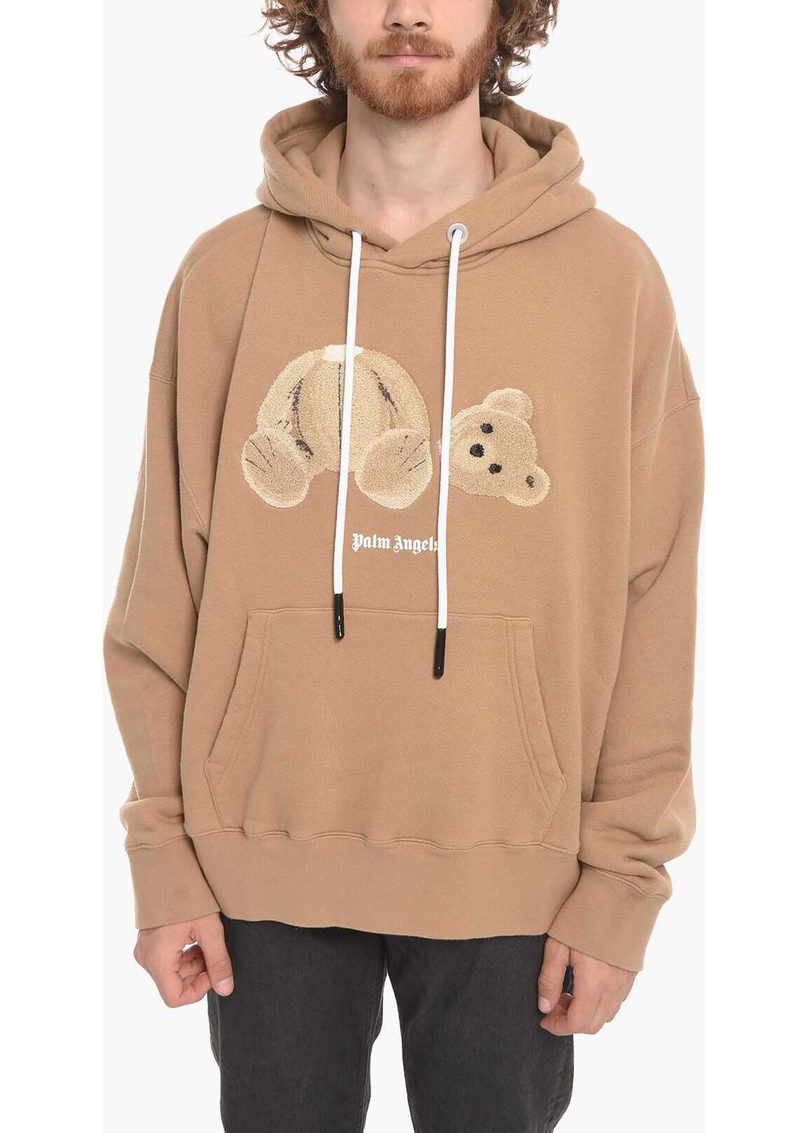 Palm Angels Terry Patch Bear Hoodie Beige