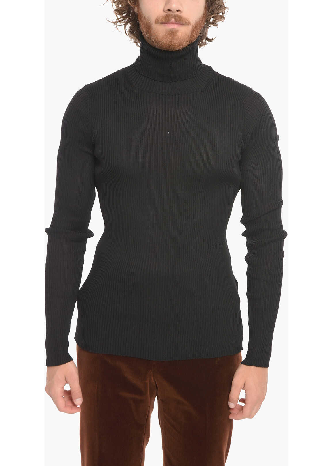 Off-White Turtleneck Helvet Ribbed Sweater Black