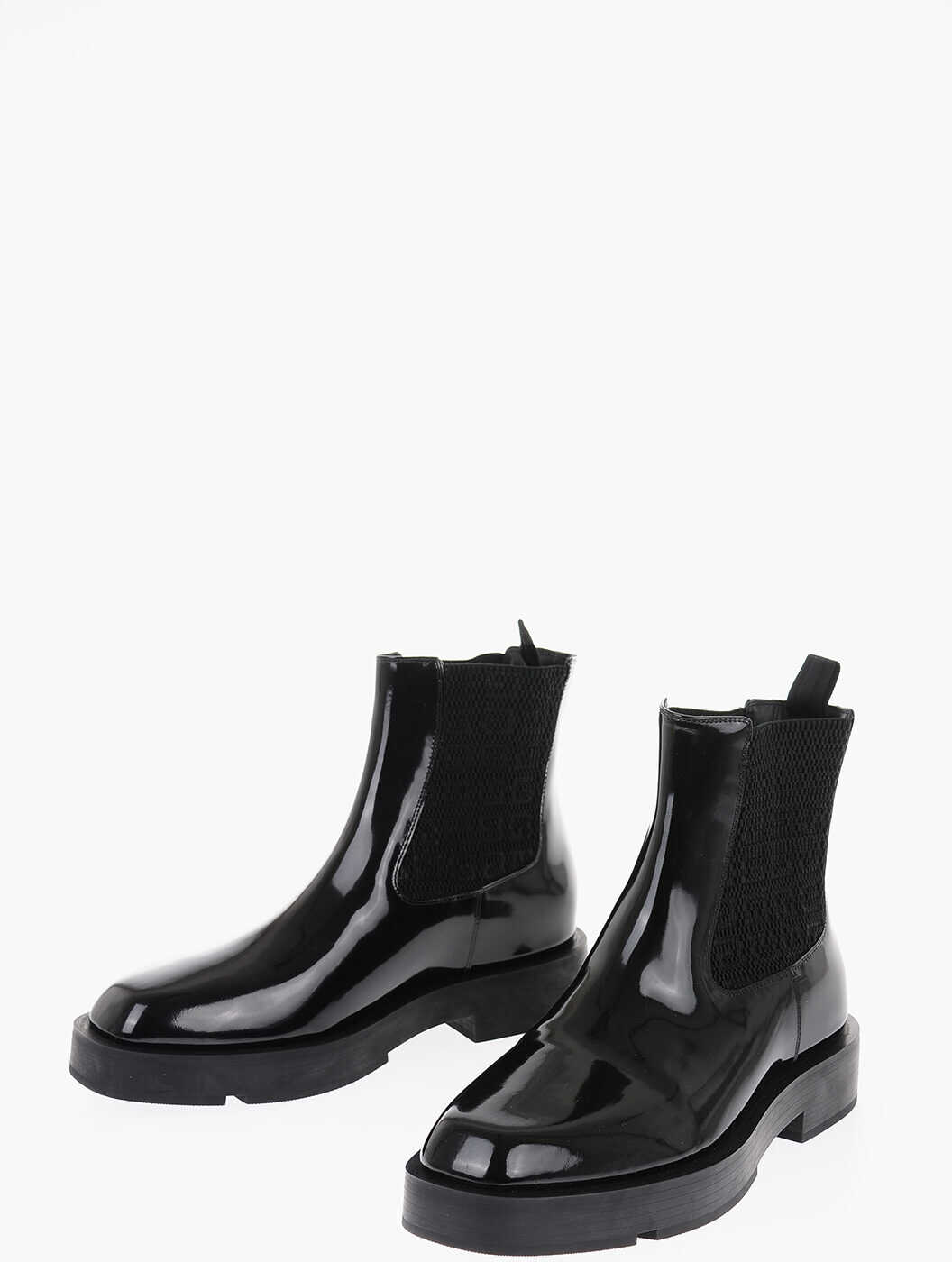 Givenchy Patent Leather Chelsea Booties With Monogram Elastic Insert Black