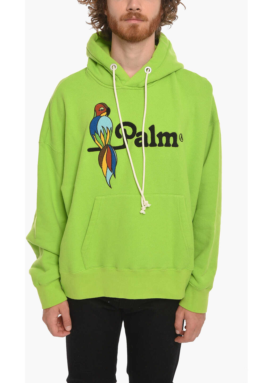 Palm Angels Terry Patch Parrot Hoodie Green