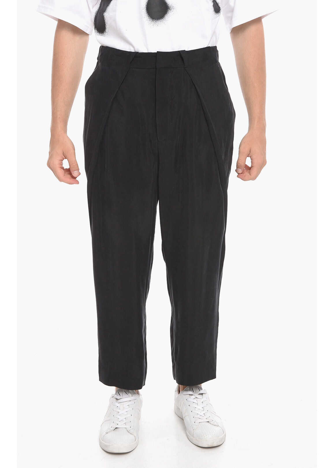 Balmain Cupro Cropped Trousers With One Pleat Front Black