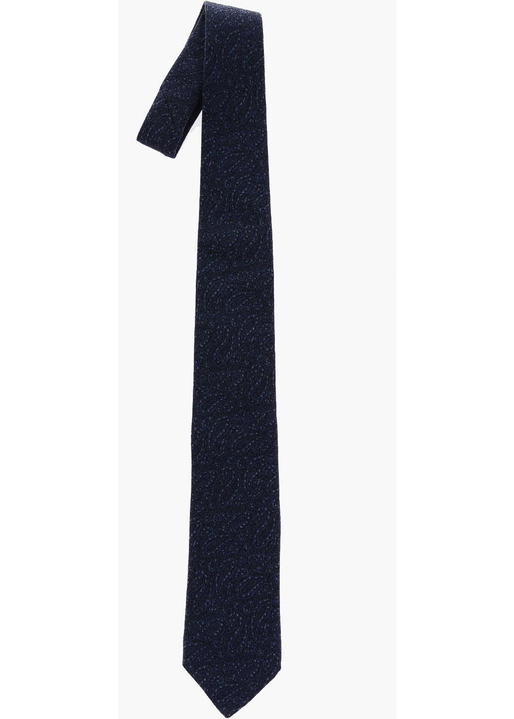 CORNELIANI Paisley Motif Wool Tie Blue