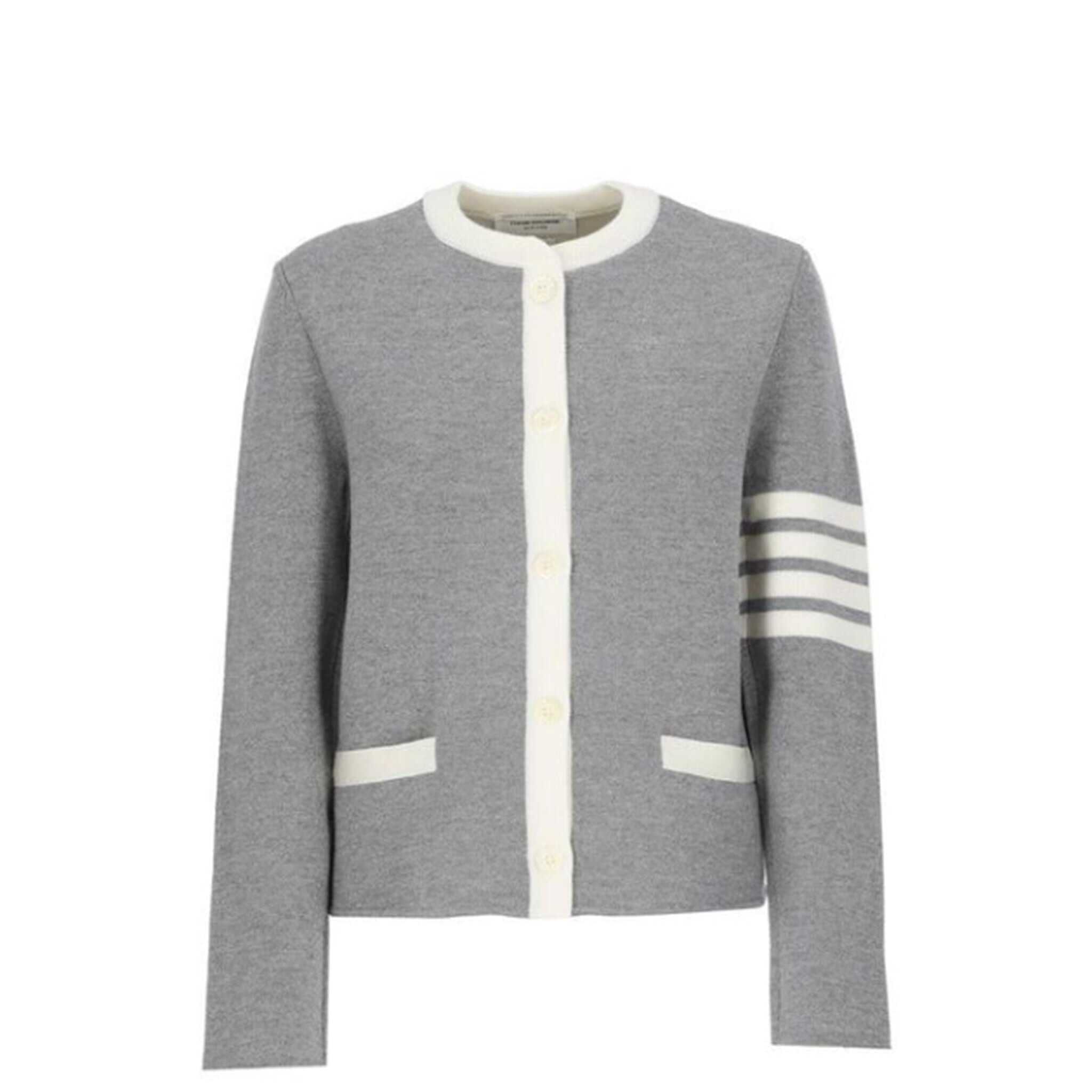 Thom Browne 4- Bar Wool Cardigan Grey