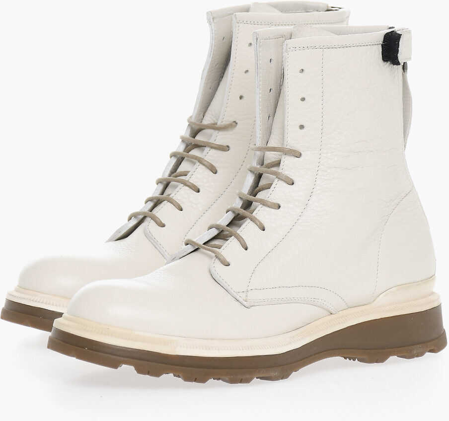 Woolrich Leather Derby Boots With Zip Closure Beige