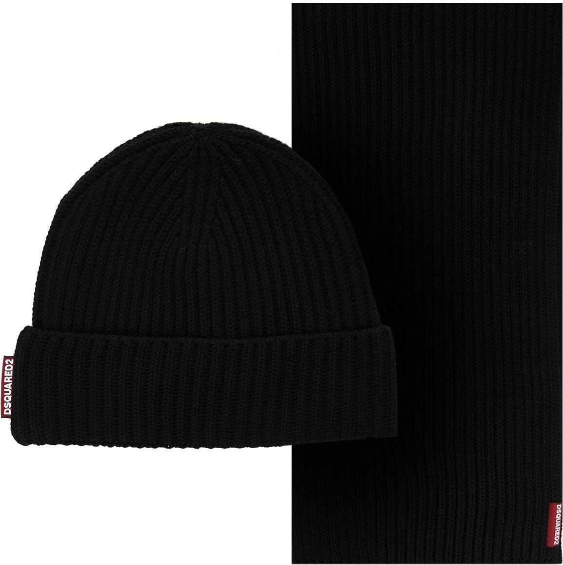 DSQUARED2 Knit beanie and scarf Black