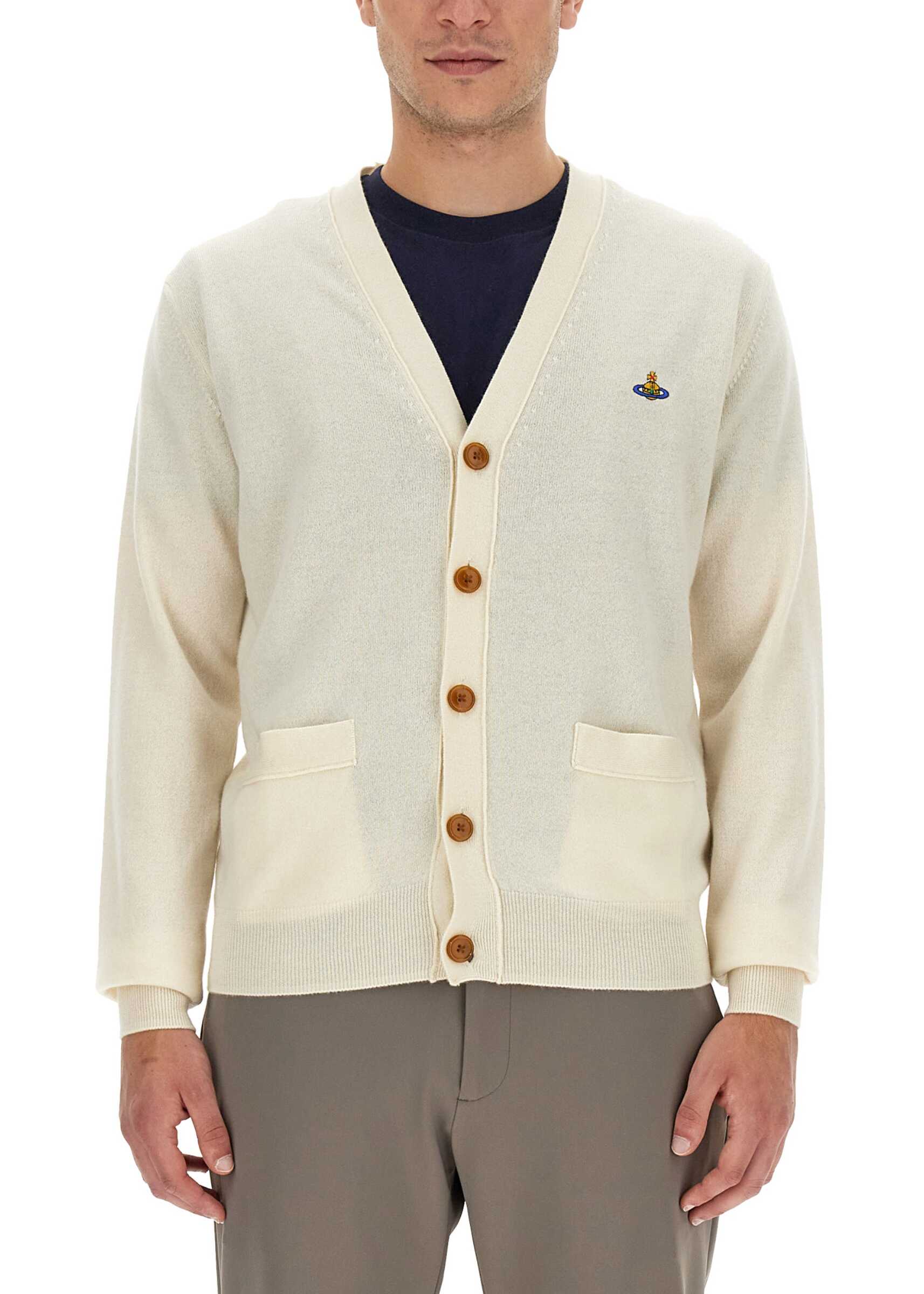 Vivienne Westwood Cardigan With Orb Embroidery WHITE