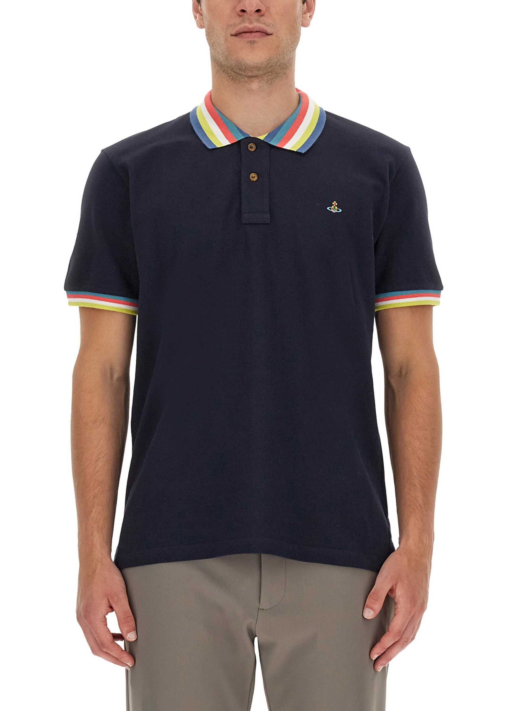 Vivienne Westwood Polo Shirt With Orb Embroidery BLUE