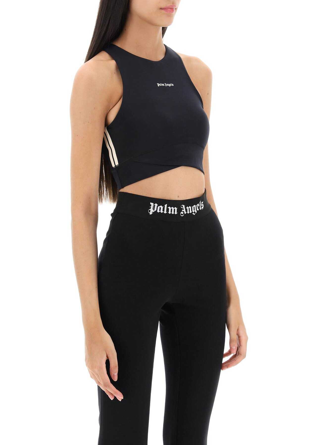 Palm Angels Cropped Top With Side Bands BLACK WHITE