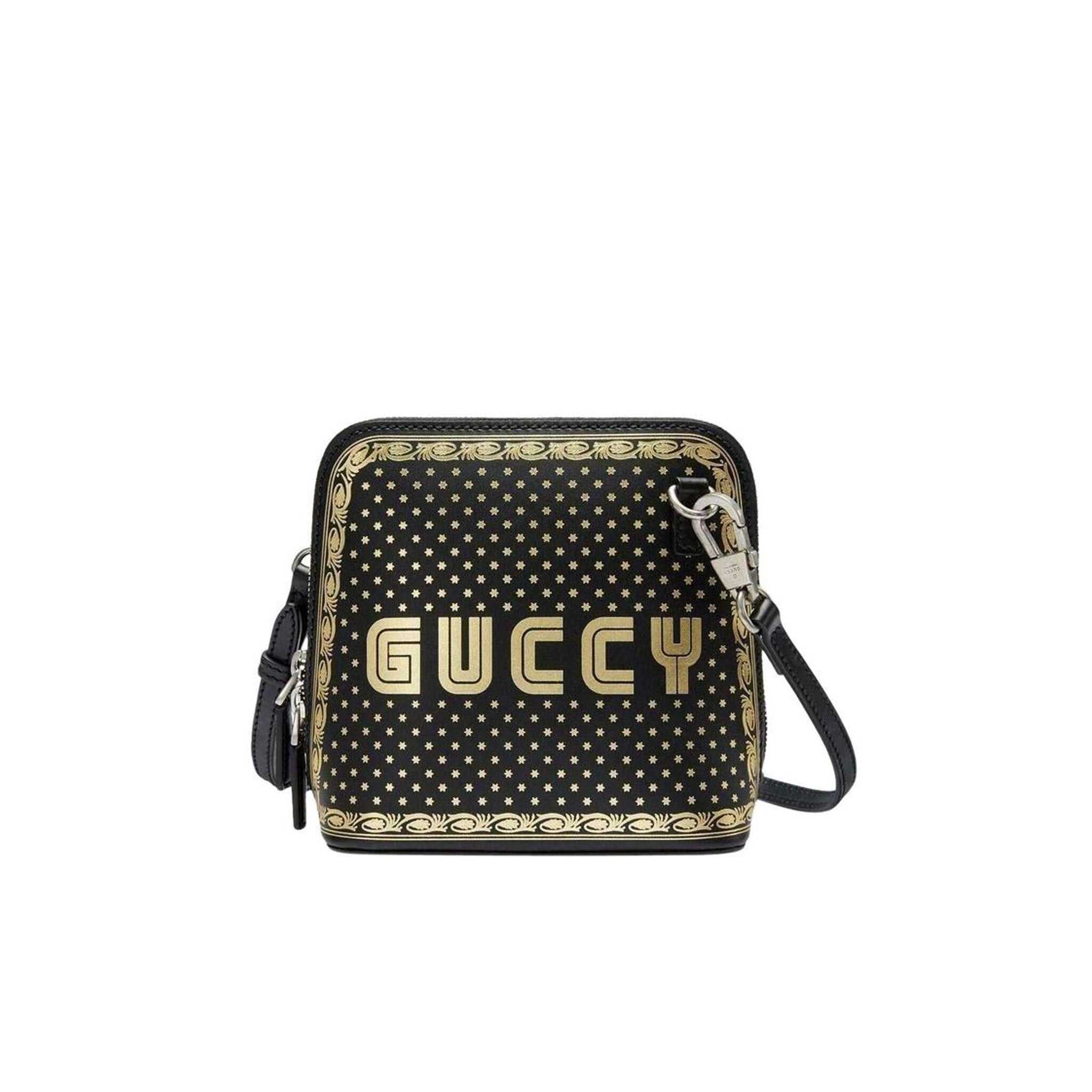 Gucci Gucci Logo Moon & Stars Leather Bag Black