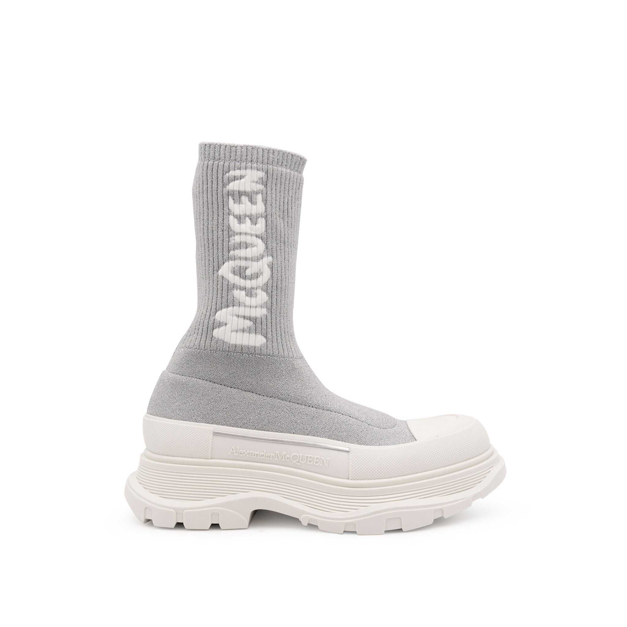 Alexander McQueen Alexander Mcqueen Sock-Style Logo-Print Boots Gray
