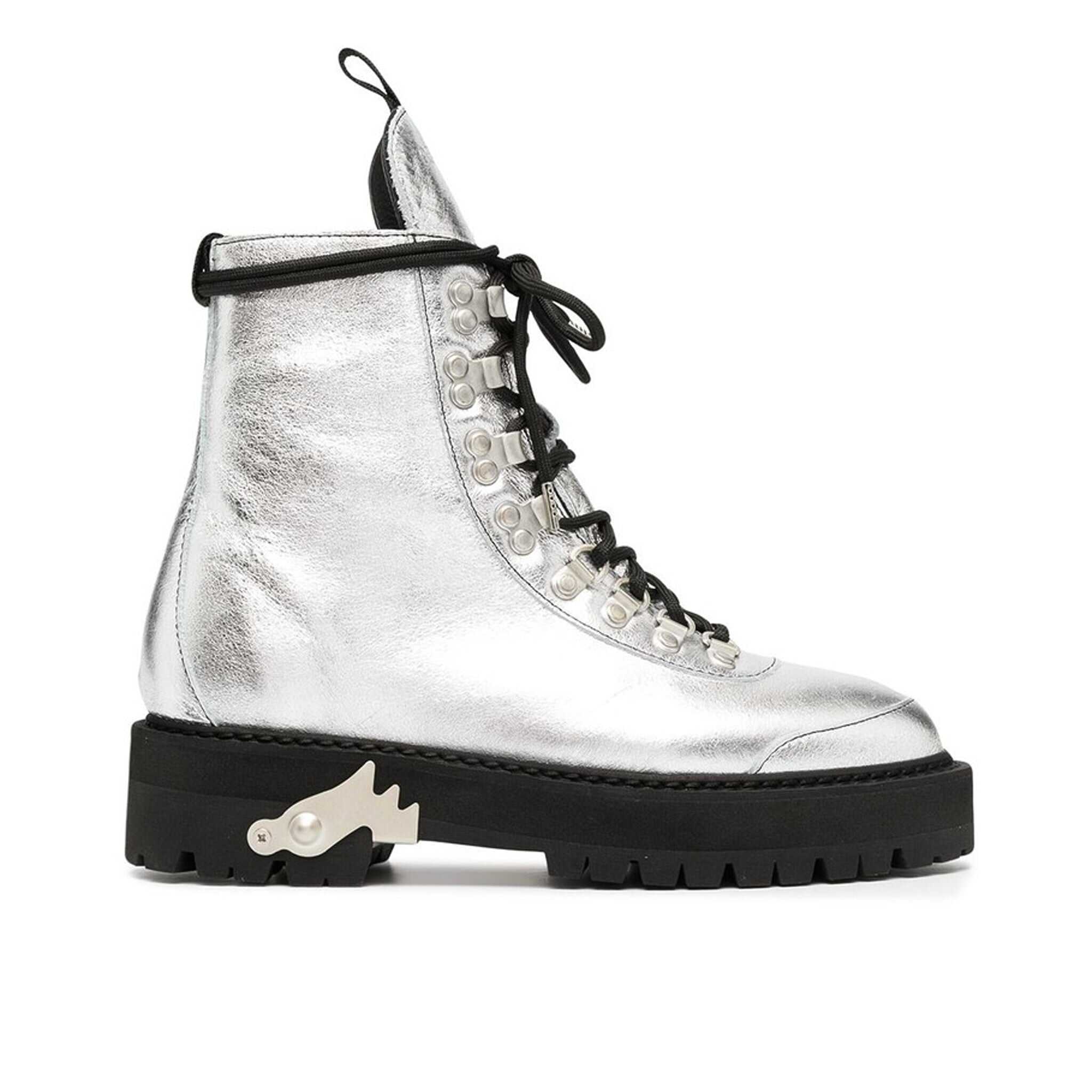 Off-White Off White Metallic Finish Ankle Boots Silver