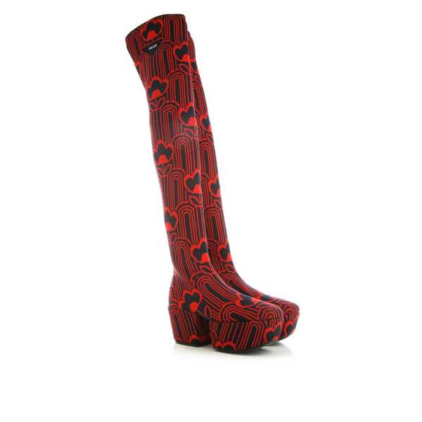 Bocanci Prada Prada Jaquard Embroidered Boots Red Femei (BM 10102151) 2