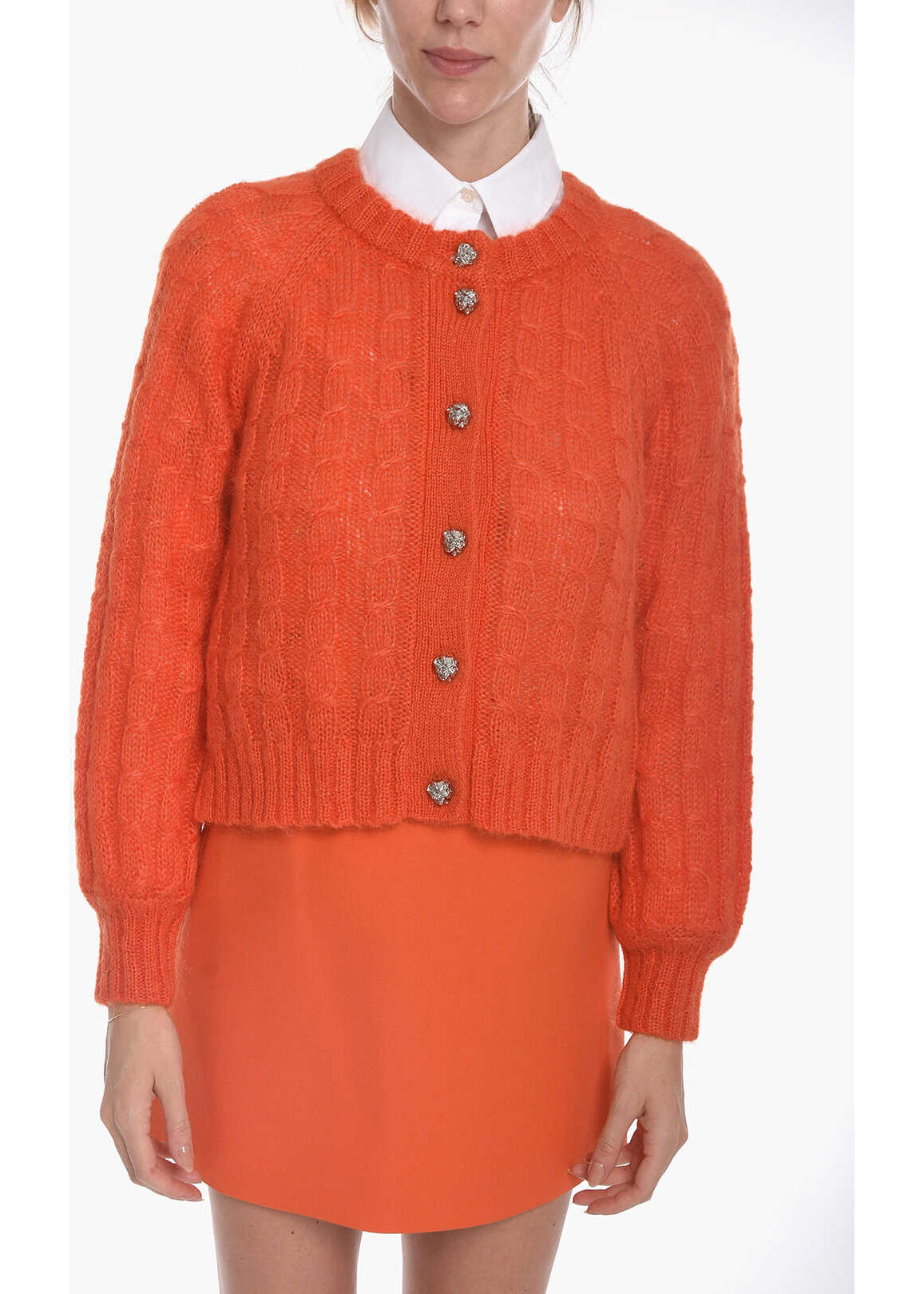 Ganni Mohair-Blend Cardigan With Decorative Buttons Orange