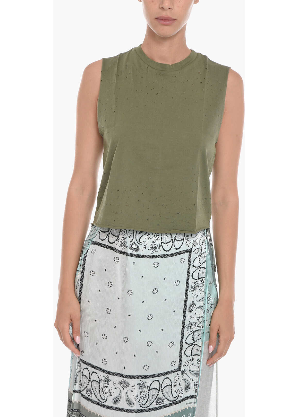 AMIRI Lived-In Cropped Fit Shotgun Tank Top Military Green