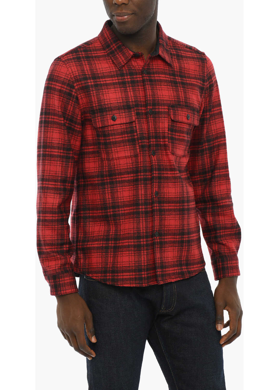 Woolrich Plaid Motif Wool Blend Shirt With Double Breast Pocket Red