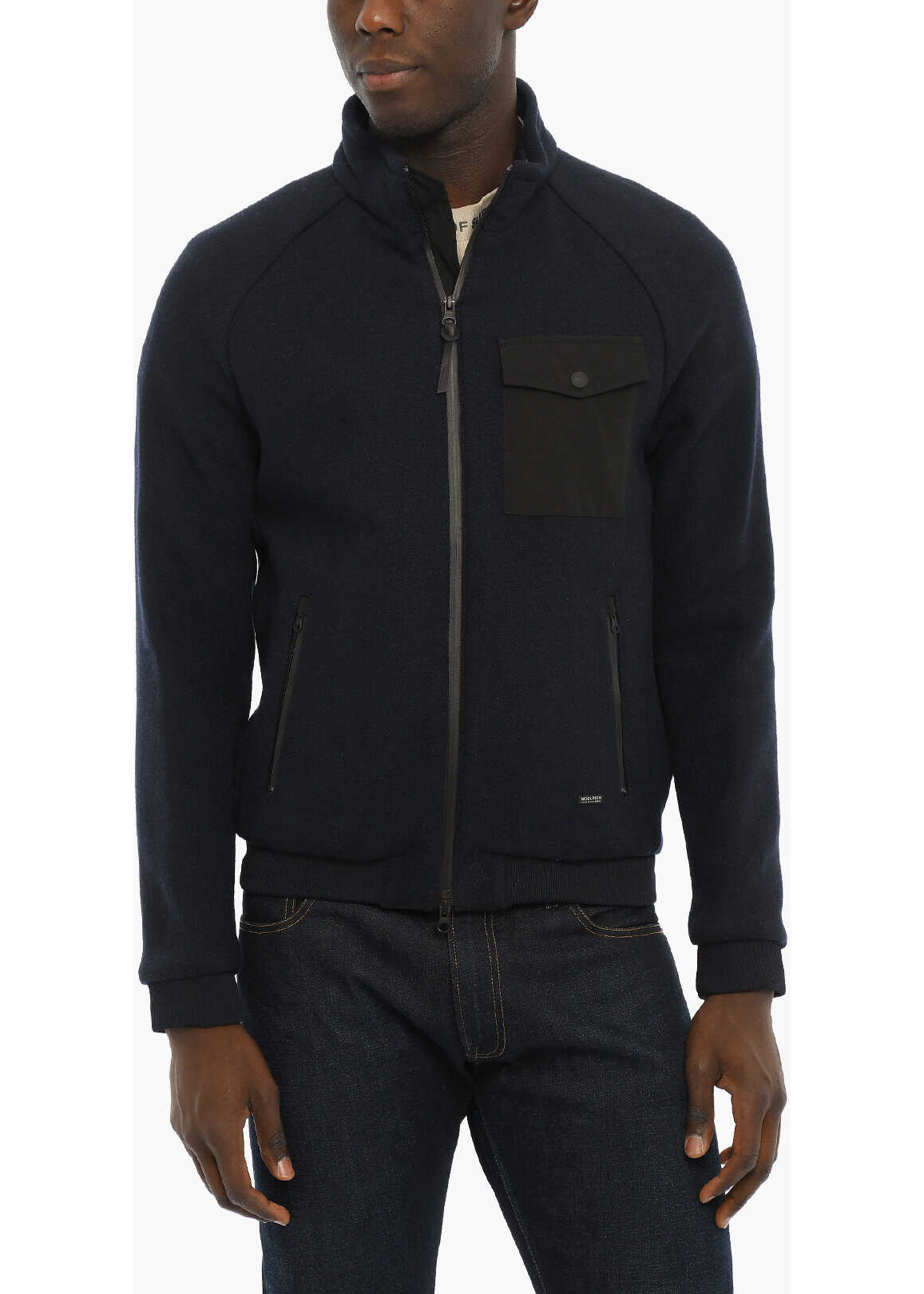 Woolrich Wool Jacket With Contrasting Breast Pocket Blue
