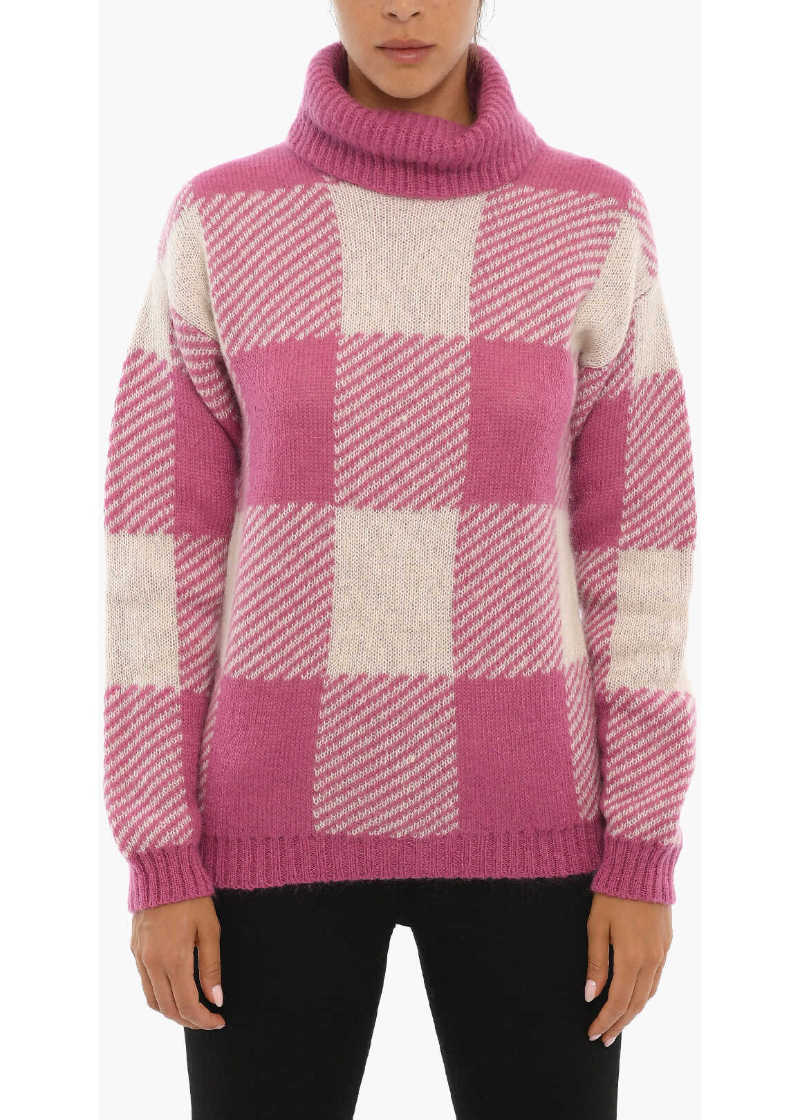 Woolrich Two-Tone Checked Turtle-Neck Sweater White