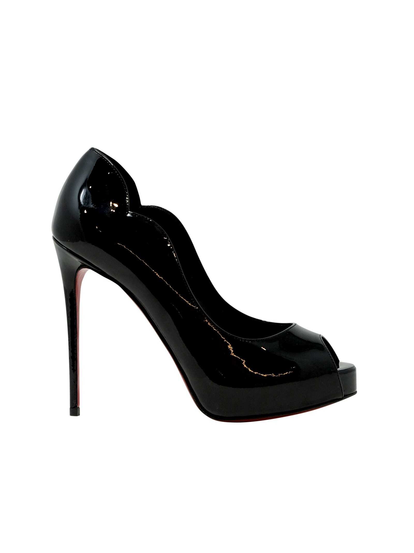 Christian Louboutin 3230023 B439 BLACK PATENT LEATHER HOT CHICK ALTA 120 PUMPS Black