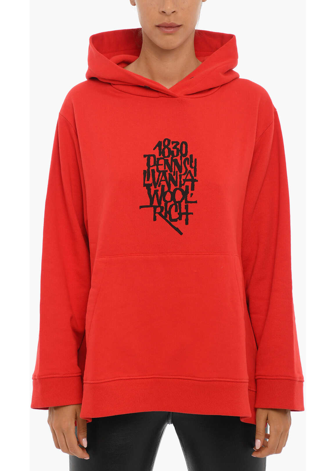 Woolrich Luca Barcellona Solid Color Bushwick Hoodie With Side Slits Red