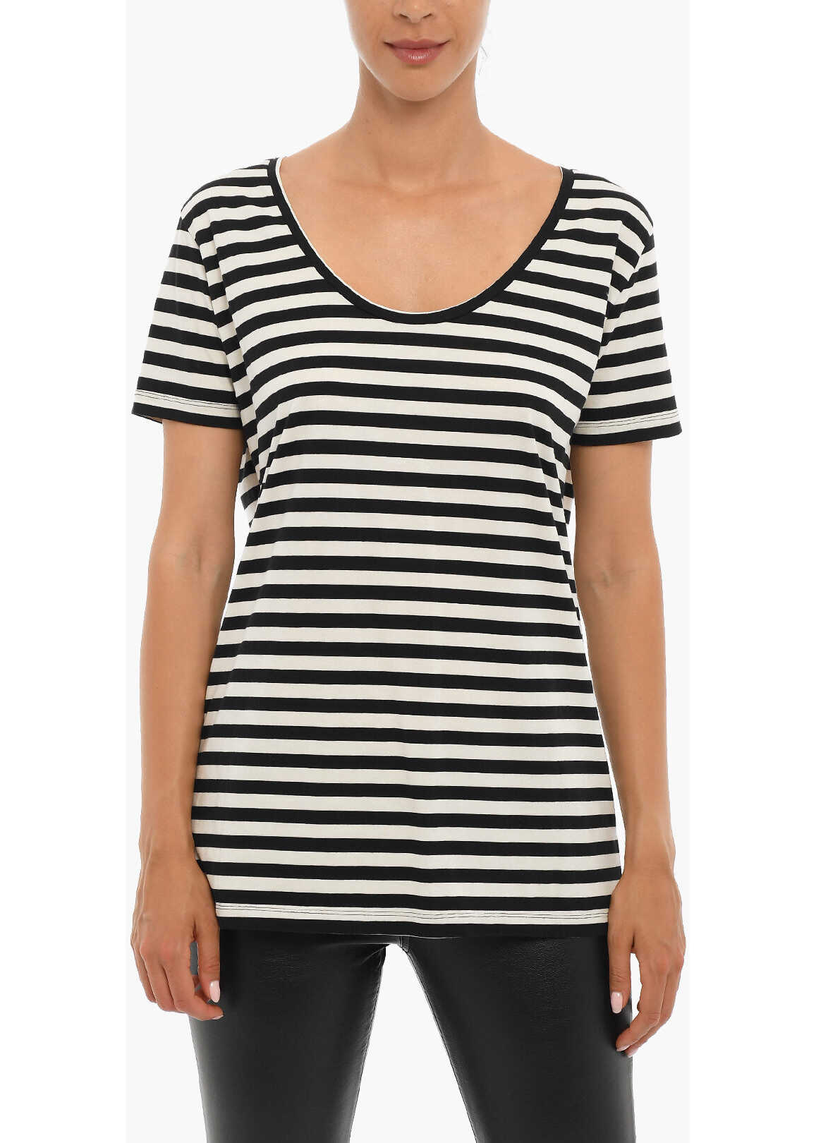 Woolrich Striped Cotton T-Shirt With Back Print Black & White