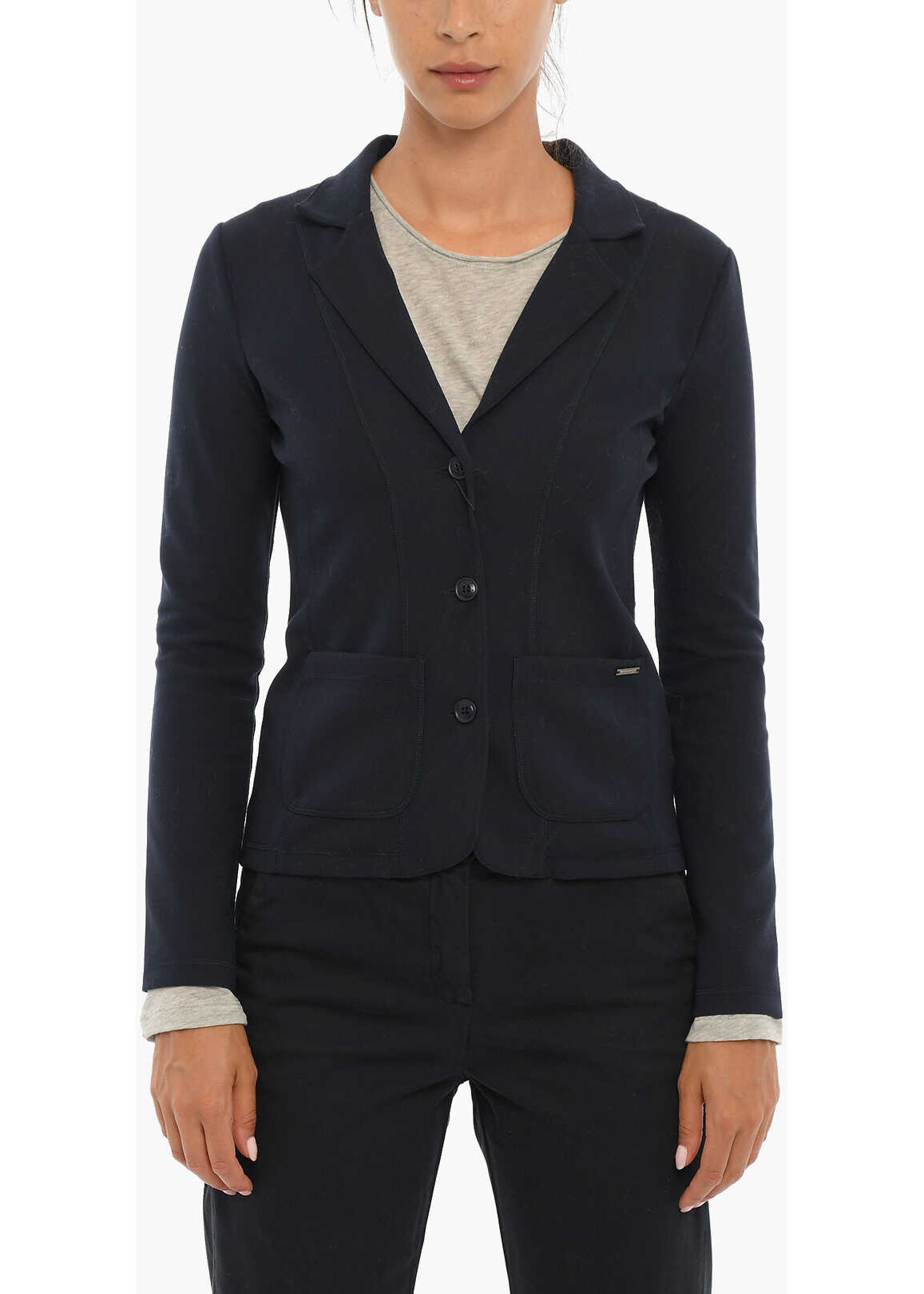 Woolrich Technical Fabric Blazer With Patch Pockets Blue